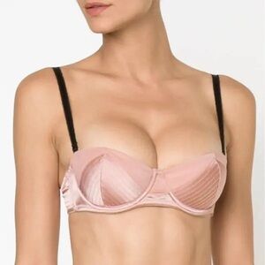 fleur du mal pink topstitch convertible strapless bra 36dd